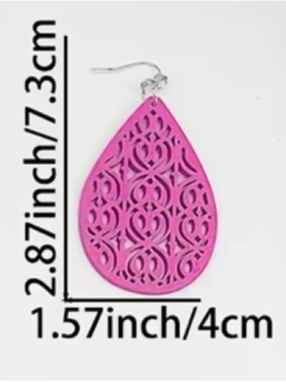 Pink Laser-Cut Teardrop Earrings - Lightweight - Picture 4 of 4
